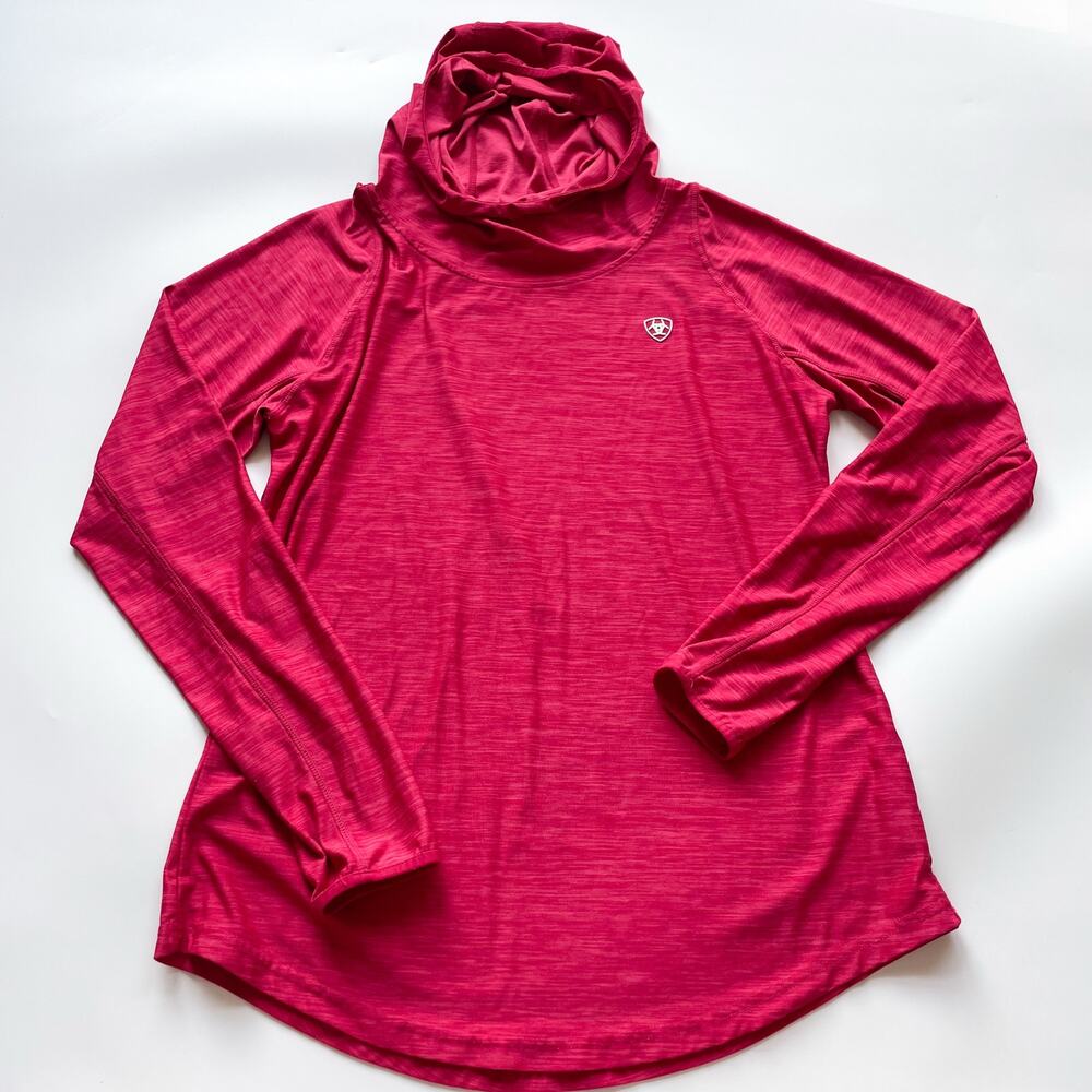 Womens Ariat Tek Red Long Sleeve Hooded Athletic Top Size Large